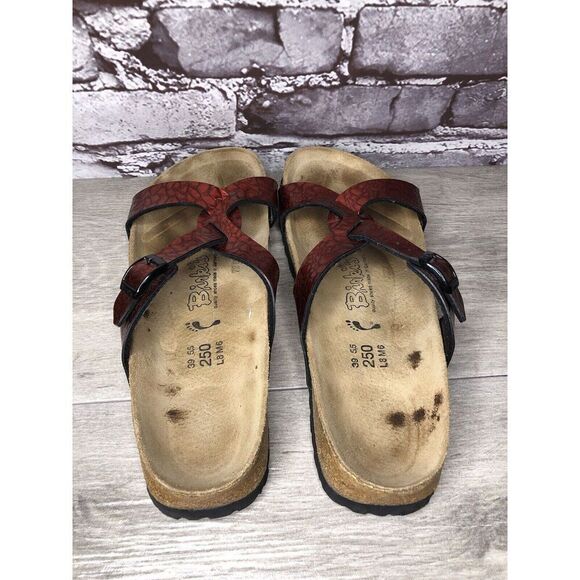 Birkenstock Birki’s Red Patent Leather Croc Cork Strap Sandals Women Sz 39EU/8US - Picture 5 of 16